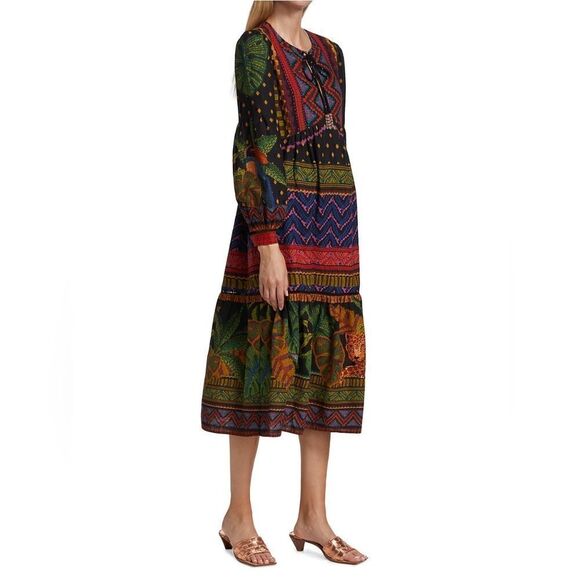 Farm Rio Forest Tapestry Split-Neck Midi Dress Size Small NWT - Picture 9 of 11
